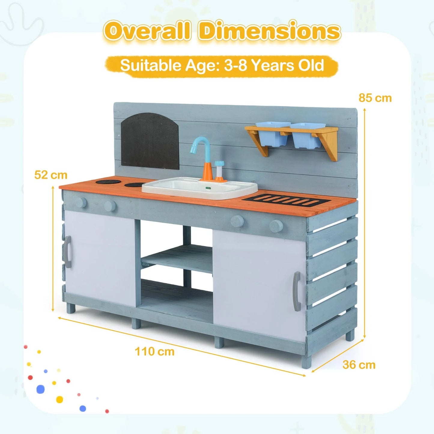 Kids Play Kitchen Set with Chalkboard and Faucet and Sink