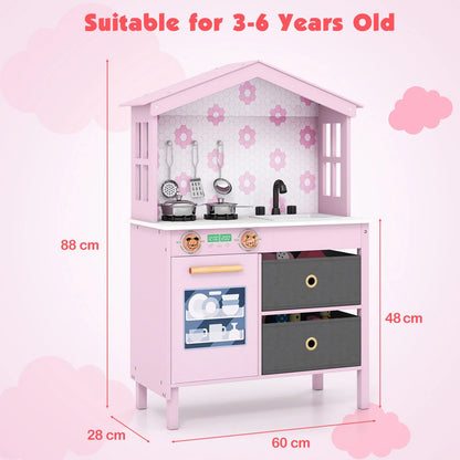 Kids Play Kitchen with 2 Stoves and Drawers and Dishwasher