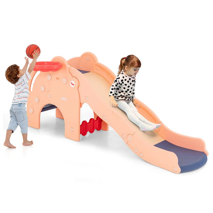 Kids Play Slide with Cute Elephant Shape & Basketball Hoop