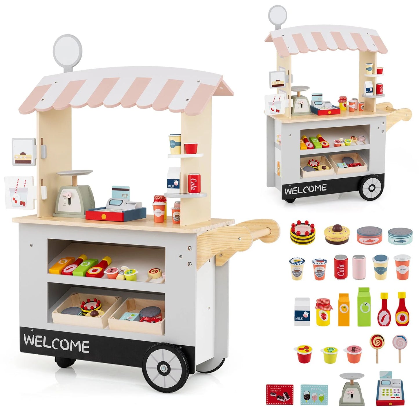 Kids Snacks and Sweets Food Cart Toy Cart Play Set with POS Machine