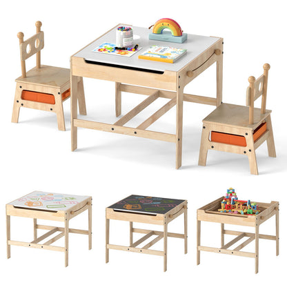 Kids Table and Chairs 4 in 1 Wooden Activity Desk Set (Robot Shape)