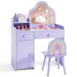 Kids Vanity Table and Chair Set with Cloud-shaped Mirror and Shelf Drawers