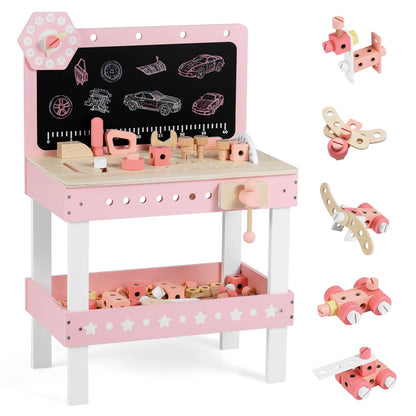 Kids Wooden Play Workbench with Blackboard and Tool Parts Set