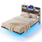 King Size Bed Frame with LED Lights and Charging Station