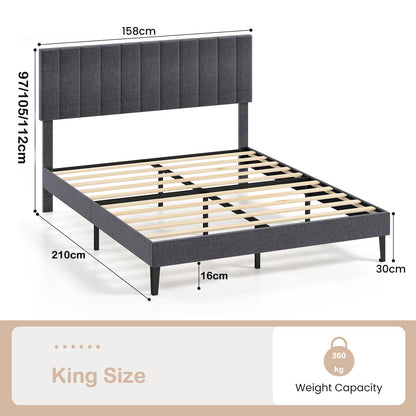 King/Double Size Linen Fabric Bed Frame with Height Adjustable Headboard
