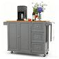 GiantexUK Large Kitchen Island, Extendable Rolling Storage Trolley with 3 Drawers and Adjustable Shelves
