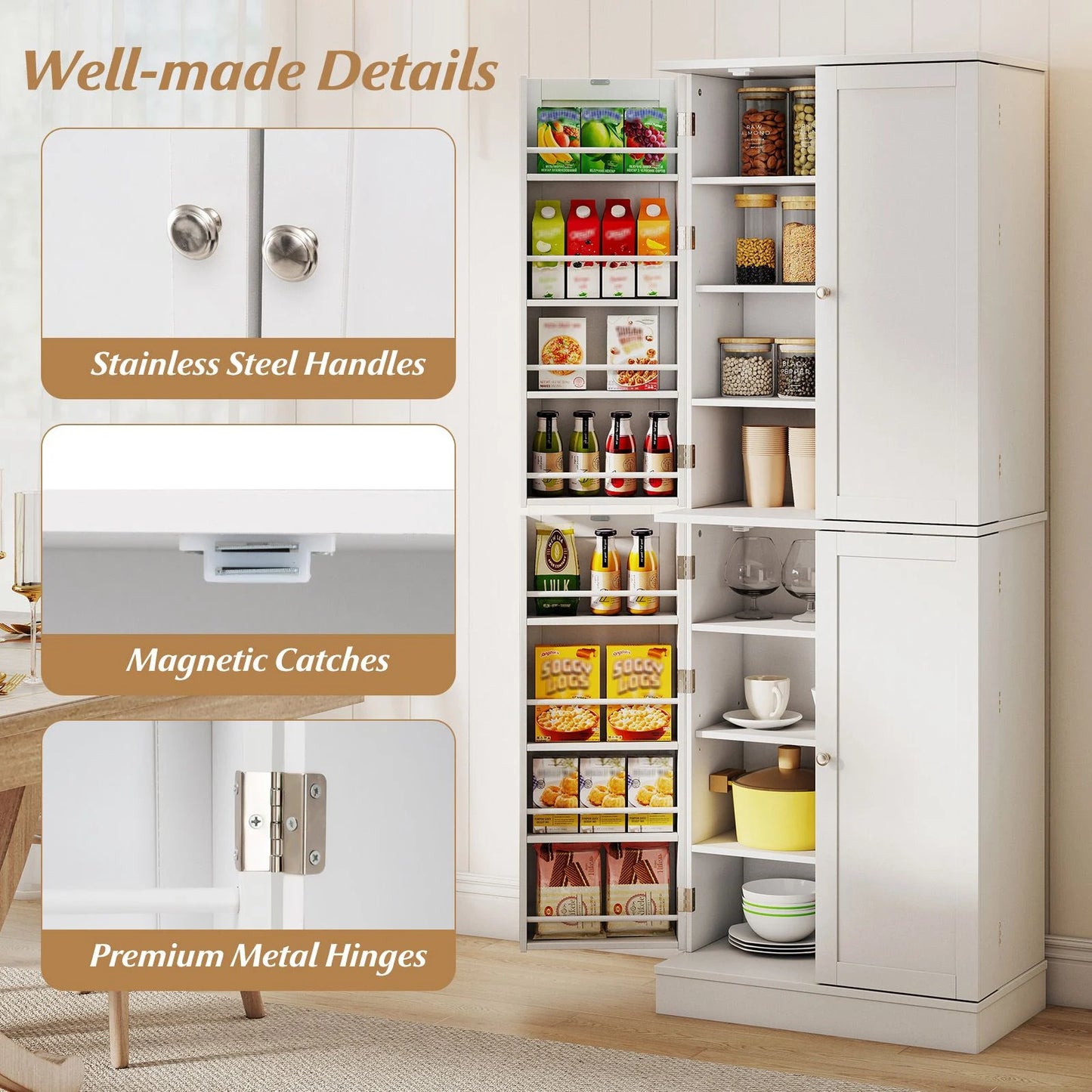 Kitchen Pantry Cabinet Freestanding Tall Buffet Cupboard with Cabinets
