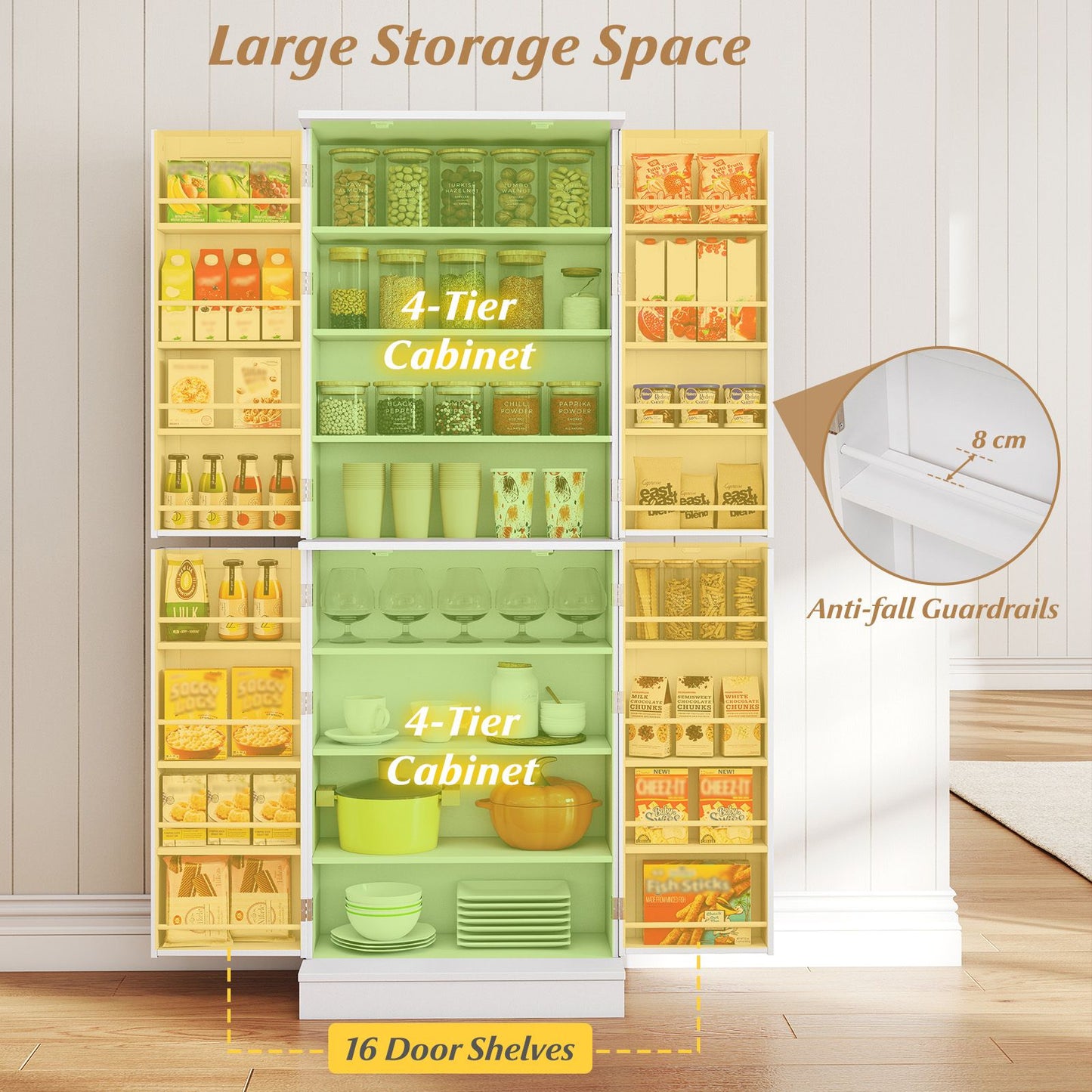 Kitchen Pantry Cabinet Freestanding Tall Buffet Cupboard with Cabinets