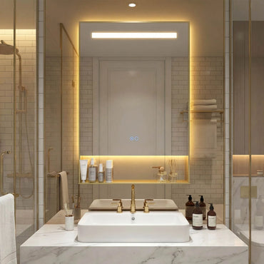 LED Bathroom Mirror with Shelf Aluminum Framed Right-angled Shape