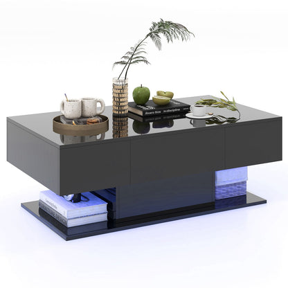 LED Coffee Table with 2 Drawers and Remote Control