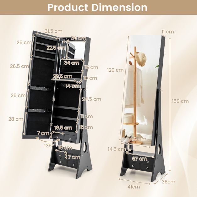 3-Color LED Lighted Jewelry Cabinet