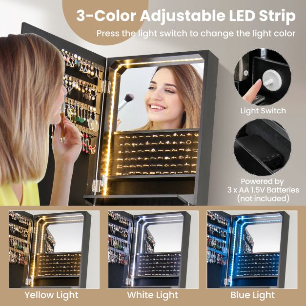 3-Color LED Lighted Jewelry Cabinet