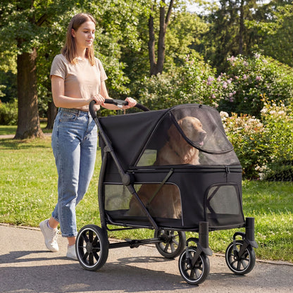 Large Dog Stroller with All-terrain Wheels and Adjustable Mesh Canopy