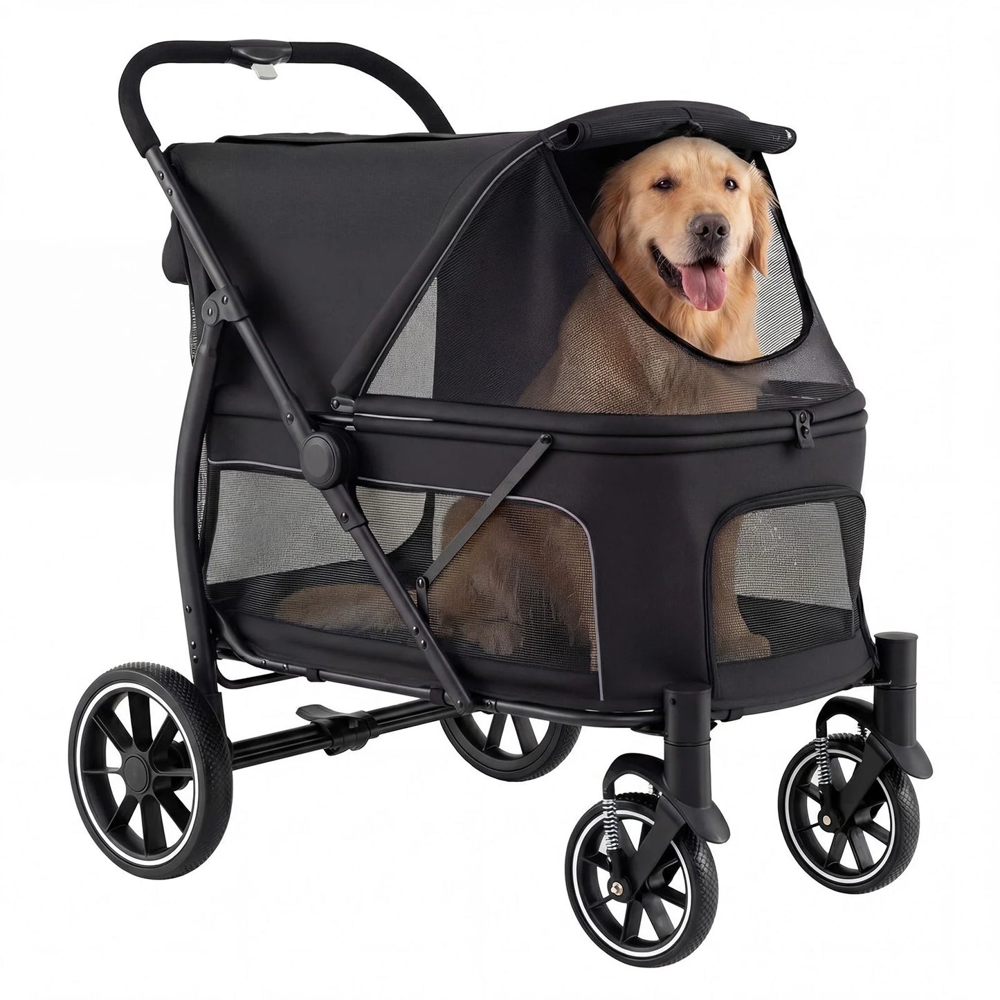 Large Dog Stroller with All-terrain Wheels and Adjustable Mesh Canopy
