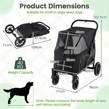 Large Dog Stroller with All-terrain Wheels and Adjustable Mesh Canopy