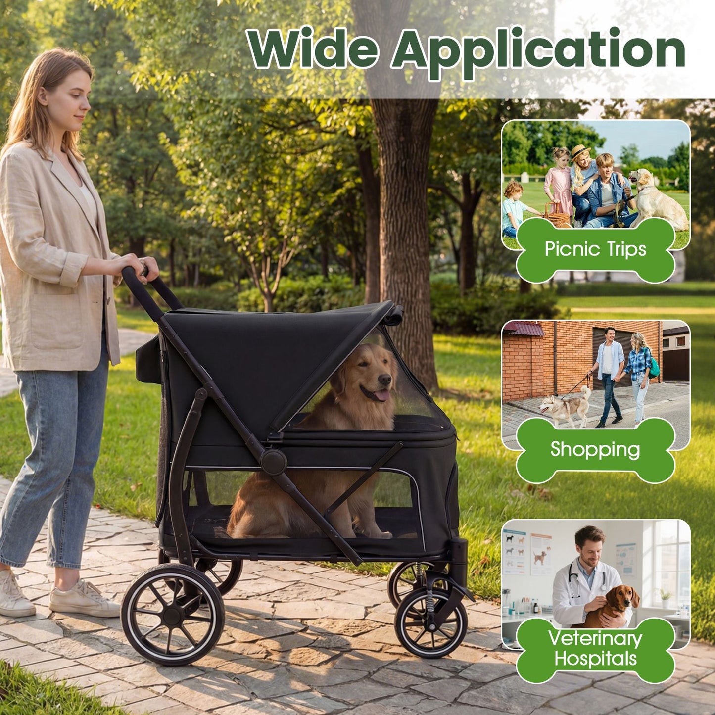 Large Dog Stroller with All-terrain Wheels and Adjustable Mesh Canopy