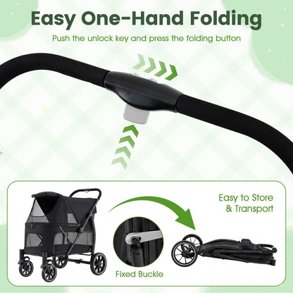 Large Dog Stroller with All-terrain Wheels and Adjustable Mesh Canopy