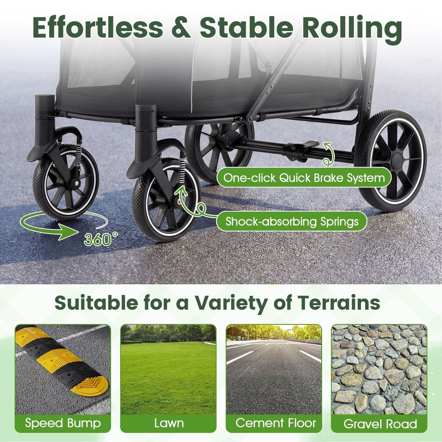 Large Dog Stroller with All-terrain Wheels and Adjustable Mesh Canopy