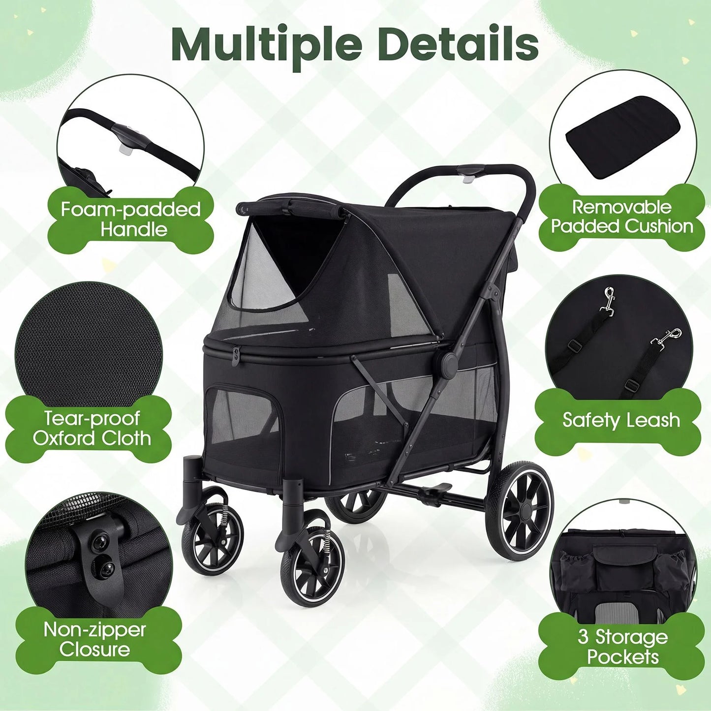 Large Dog Stroller with All-terrain Wheels and Adjustable Mesh Canopy