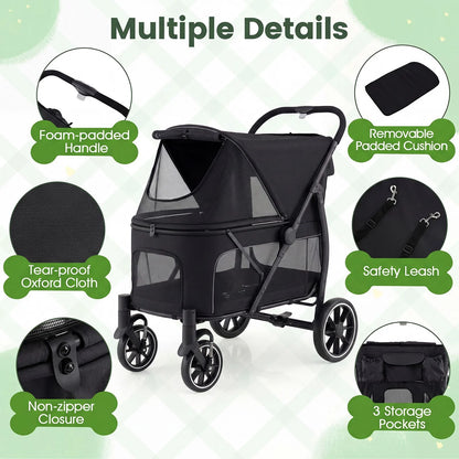 Large Dog Stroller with All-terrain Wheels and Adjustable Mesh Canopy