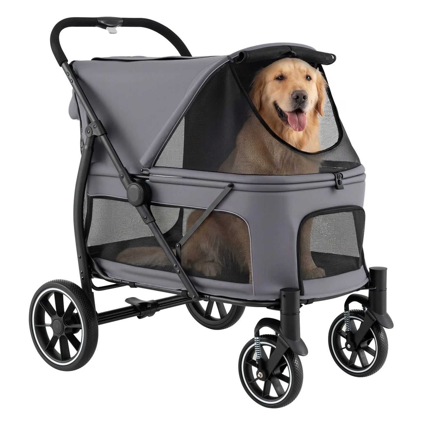 Large Dog Stroller with All-terrain Wheels and Adjustable Mesh Canopy