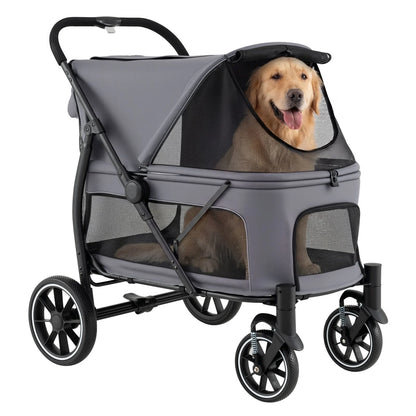 Large Dog Stroller with All-terrain Wheels and Adjustable Mesh Canopy