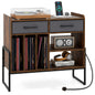 Large Record Player Stand with Charging Station Mid Century Modern Vinyl Storage Cabinet