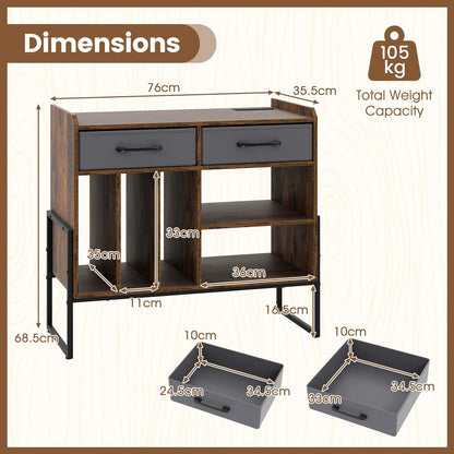 Large Record Player Stand with Charging Station Mid Century Modern Vinyl Storage Cabinet