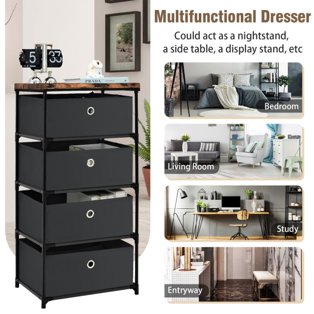 4-Tier Fabric Dresser with Drawers and Metal Frame