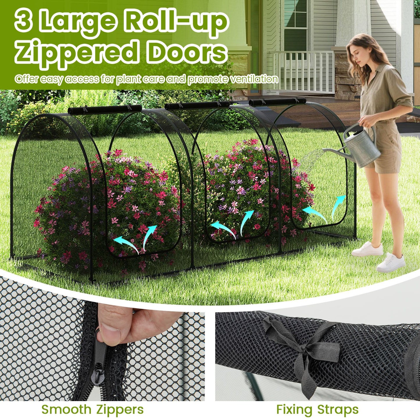 Large Portable Plant Protection Tent with Roll-up Zippered Doors