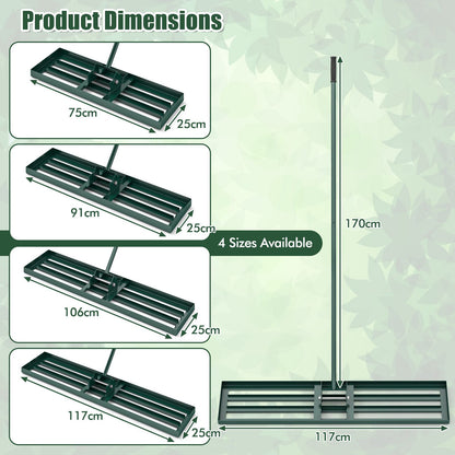 GiantexUK Lawn Leveling Rake 30/36/42/46” x 10”, Powder Coated Steel Lawn Leveller with 77” Long Handle