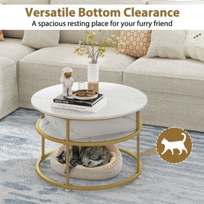 80cm Lift Top Coffee Table with Hidden Compartment and Side Shelves