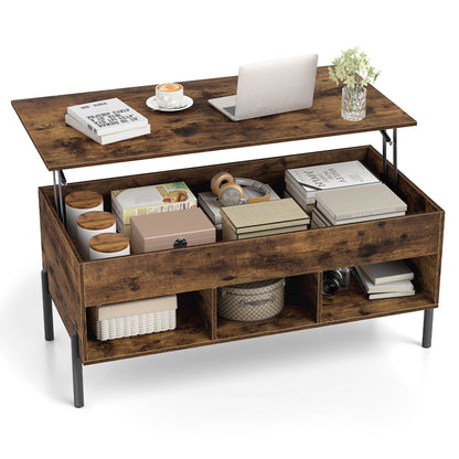 Lift Top Coffee Table with Large Hidden Compartment and 3 Open Cubbies