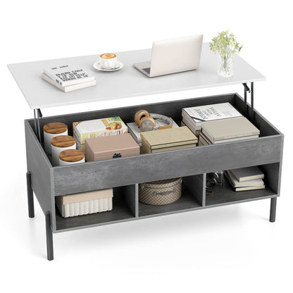 Lift Top Coffee Table with Large Hidden Compartment and 3 Open Cubbies