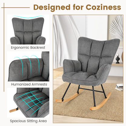 Linen Nursery Rocking Chair Modern Rocking Accent Chair with High Backrest