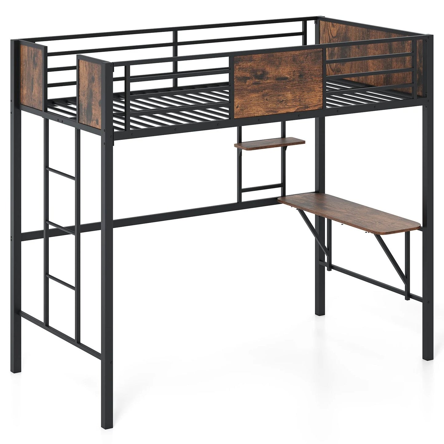 Loft Bed Single Size Heavy Duty Metal Bedframe with Desk
