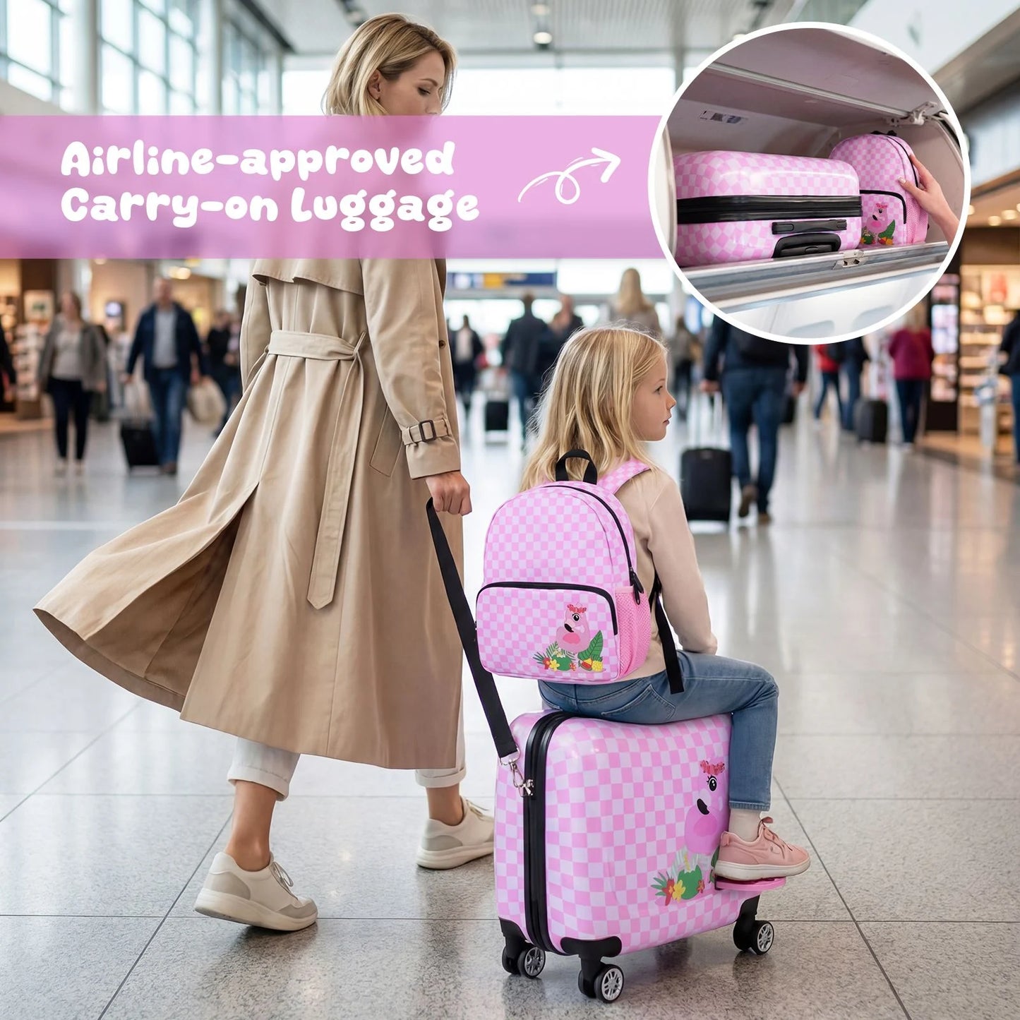 2 Pieces Kid Luggage Set with Spinner Wheels and Lanyard for Carry Strap