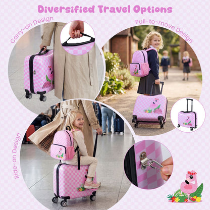 2 Pieces Kid Luggage Set with Spinner Wheels and Lanyard for Carry Strap