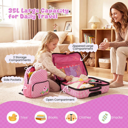 2 Pieces Kid Luggage Set with Spinner Wheels and Lanyard for Carry Strap