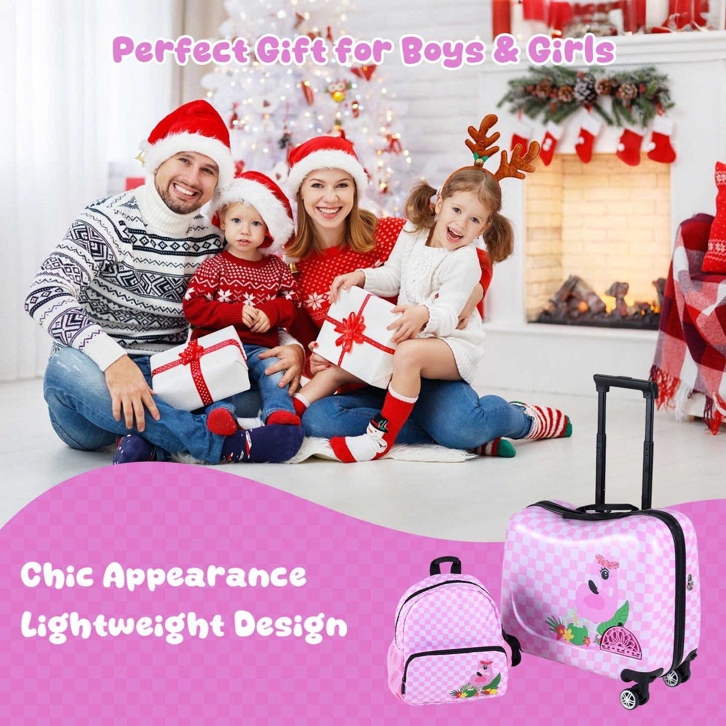 2 Pieces Kid Luggage Set with Spinner Wheels and Lanyard for Carry Strap