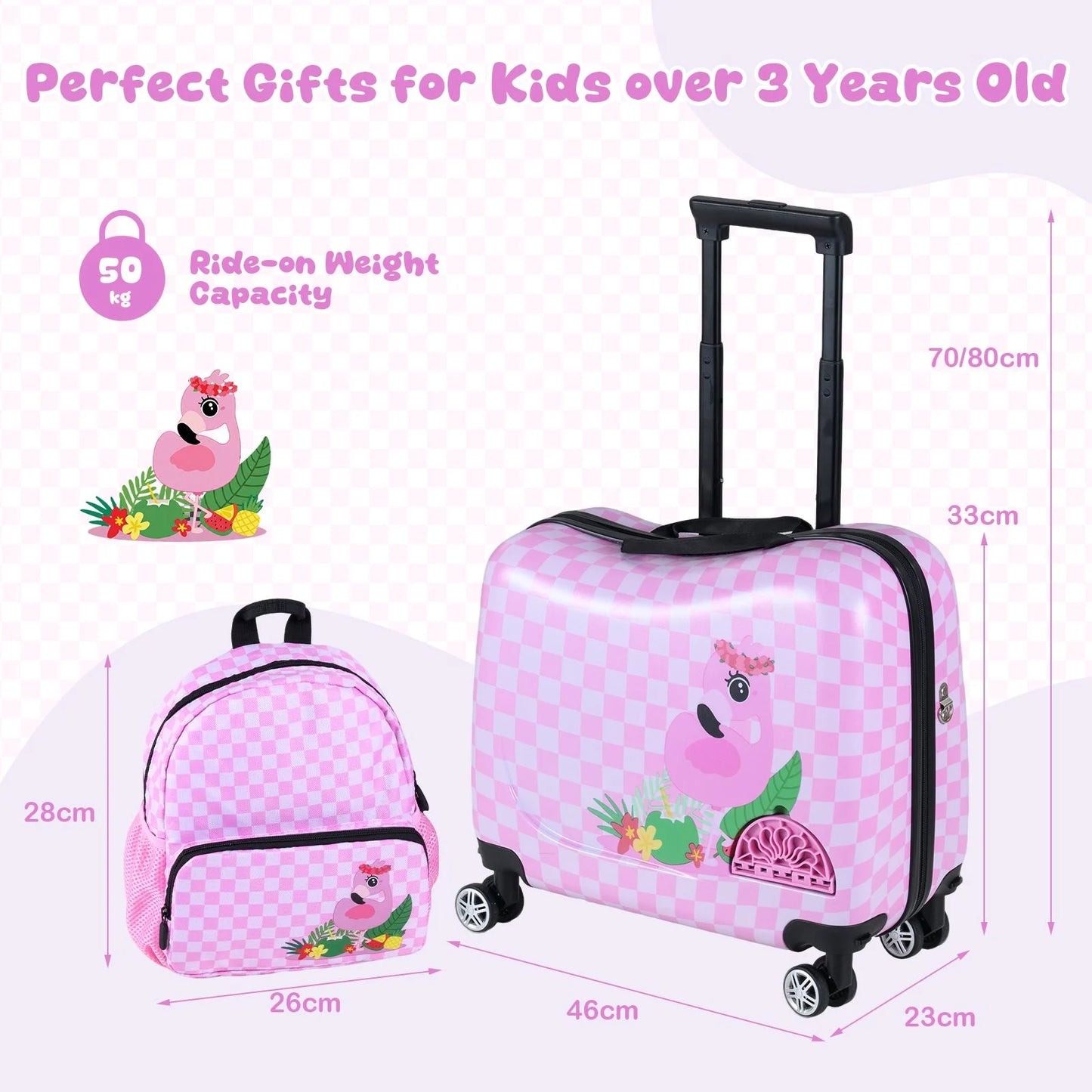 2 Pieces Kid Luggage Set with Spinner Wheels and Lanyard for Carry Strap