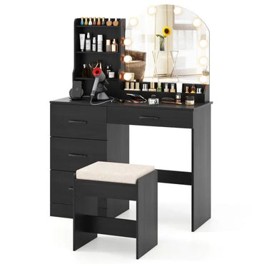Makeup Vanity Desk with Mirror and Lights Dressing Table and Stool Set