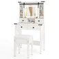 Makeup Vanity Desk and Stool Set with Mirror and Lights