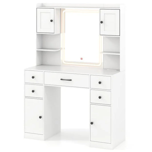 Makeup Vanity Desk with Lighted Mirror and Charging Station