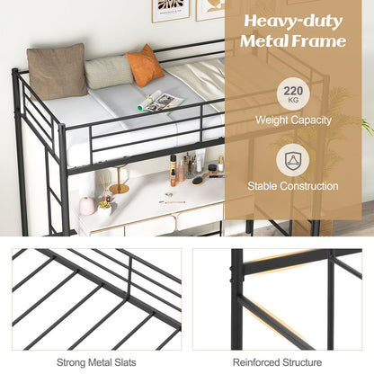 Metal Space-saving Loft Bed Frame with Full-length Safety Guardrail