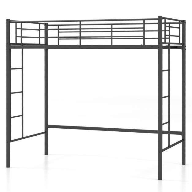 Metal Space-saving Loft Bed Frame with Full-length Safety Guardrail
