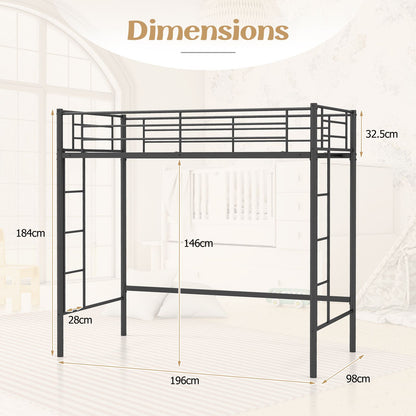 Metal Space-saving Loft Bed Frame with Full-length Safety Guardrail