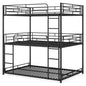 Metal Triple Bunk Bed with Safety Guardrails and 2 Ladders