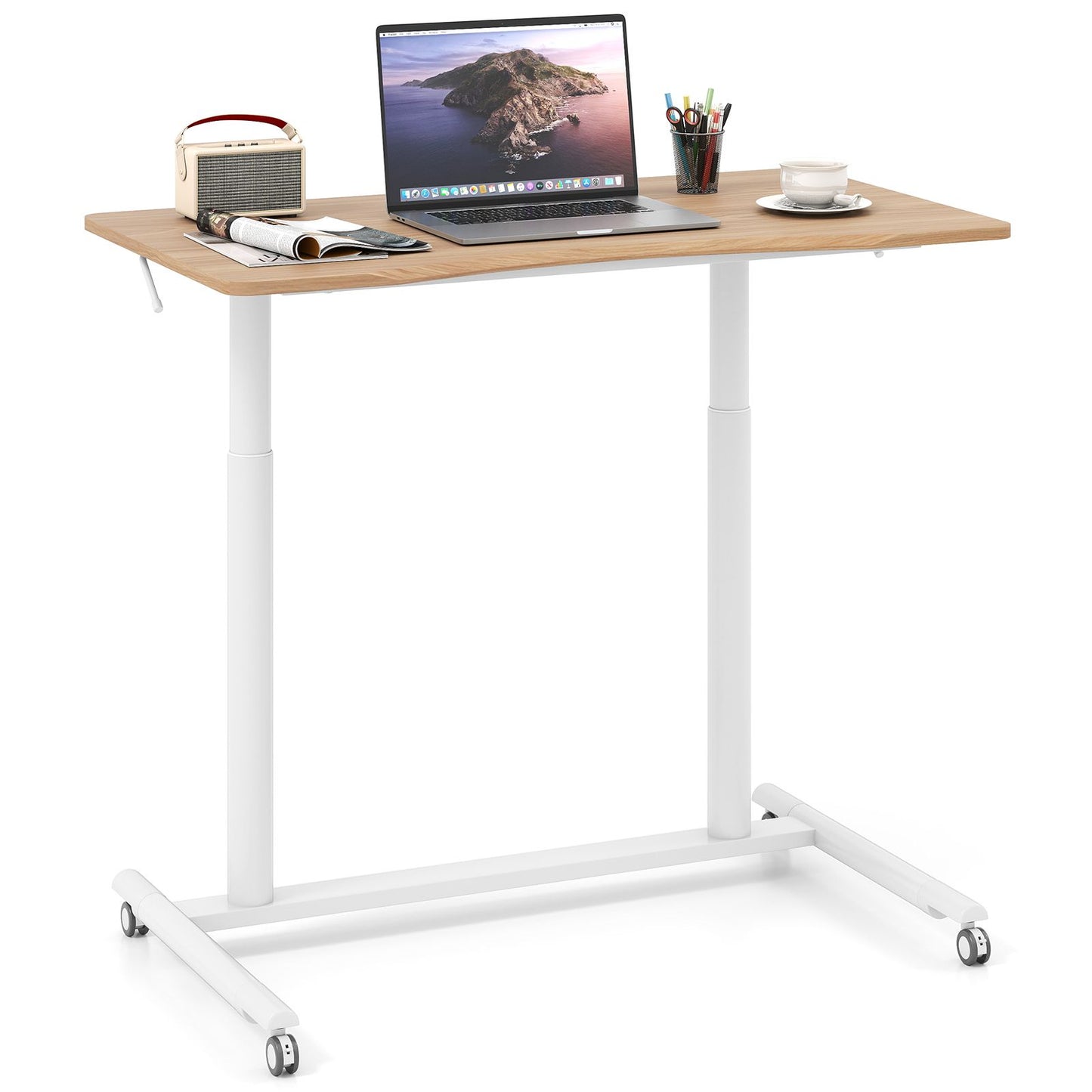 C-Shaped Mobile Standing Desk with Adjustable Height and Lockable Wheels
