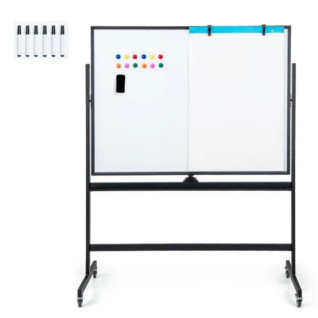 Mobile Whiteboard Reversible with Grid Pattern Board and Board Eraser